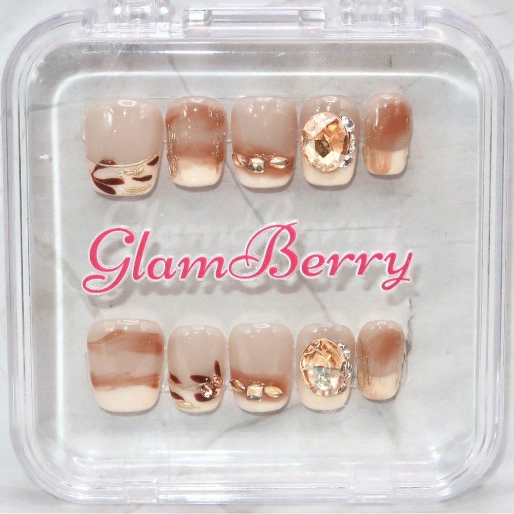 GlamBerry 10pcs Handmade Press-On Nails, Reusable, with Nail Kit - Sizes XS-L